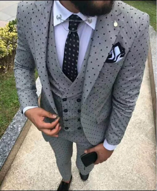 

2020 Men's Fashion dot Suit 3-Pieces latest coat pant designs Notch Lapel Tuxedos Groomsmen For Wedding/party(Blazer+vest+Pants)