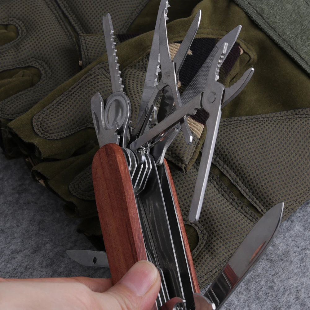 Швейцарский нож армейский складной карманный нож EDC многоцелевая деревянная ручка инструмента Открытый Кемпинг ручной инструмент SW17W