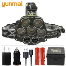 Yunmai 2507 лм светодиодный налобный фонарь Micro USB зарядное устройство головной светильник 5* T6+ 2* XPE Головной фонарь портативный светильник фонарь для рыбалки