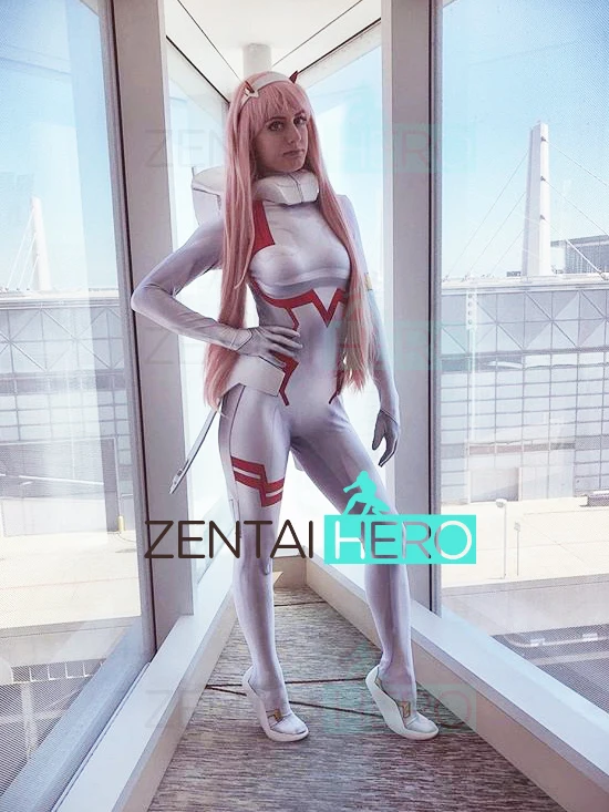 

Free Shipping 3D Printed Zero Two Darling in the Franxx Zero Two 02 Cosplay Costume Lycra Zentai Halloween Catsuit Only Bodysuit