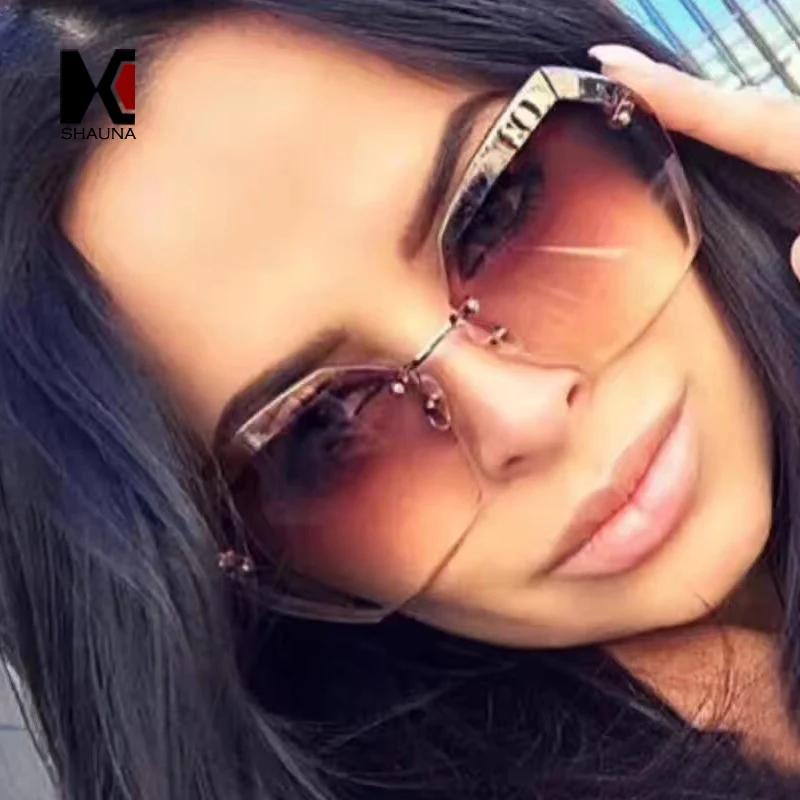 

SHAUNA Classic Oversize Women Rimless Sunglasses Fashion Ladies Pink Gradient Lens Glasses