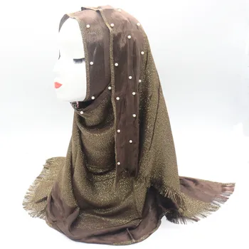 

1pc Women Shimmer Hijab Metallic Lurex Pearl Muslim Scarves/Scarf Long Shawl Wraps Islam Headband Bufandas Muslim Sjaal 65*170cm