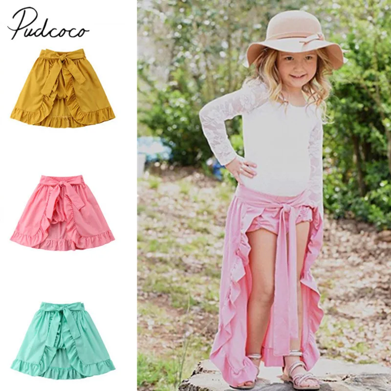 

2018 Brand New Holiday Summer Toddler Baby Girls Shorts Sets 2PCS Solid Ruffles Elastic Waist Shorts+Belt Skirts Outfit 1-6Y