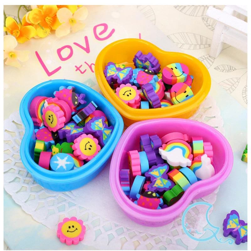 

20pcs/set Mini box Cute Kawaii Rainbow Lovely Smile Rubber Eraser For Children Material School Student material escolar Gift