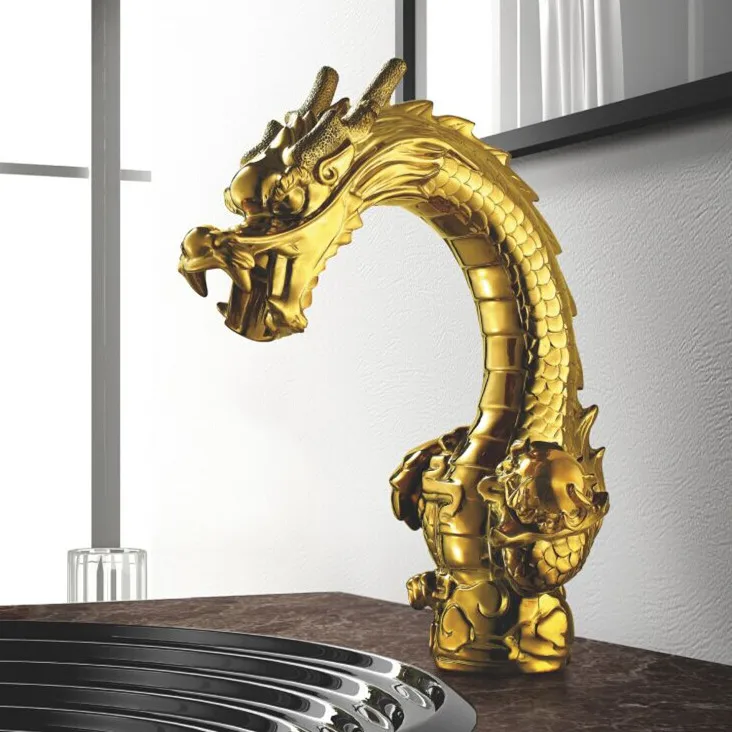 Buy Basin Faucets Brass Gold Dragon Shape Bathroom