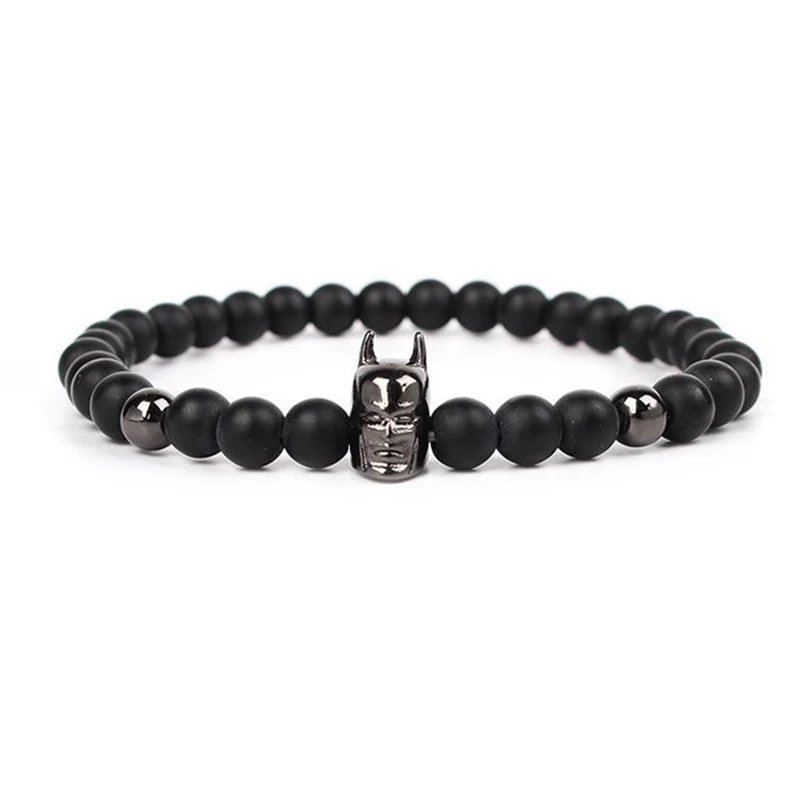 Men font b Bracelet b font 6mm Black Agate Stone Batman font b Bracelet b font