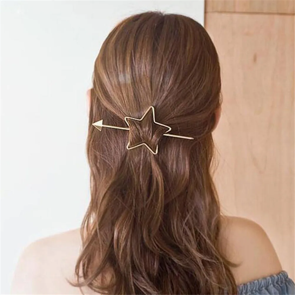 

Korean Barrette Women Hair Accessories Heart Star Hairpin Star heart Design Metal Hair Clips Gold Hairband Hair holder Dropship