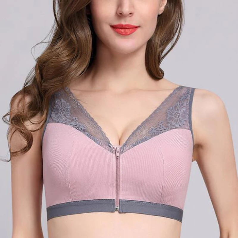 

Front Closure Lace Bra for Women Full Covergae Wire Free Underwear Lightly Padded Push Up Lingerie M L XL XXL XXXL Free shipping