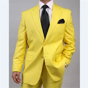 

Yellow Wedding Men Suits 2017 Notched Lapel Two Pieces smoking masculino slim Custom Made Groom mens suit Tuxedo (Jackets+Pants)