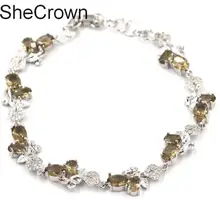 Классический дымчатый топаз Белый CZ дамы подарок серебряный браслет 7,0-8," 23x11 мм