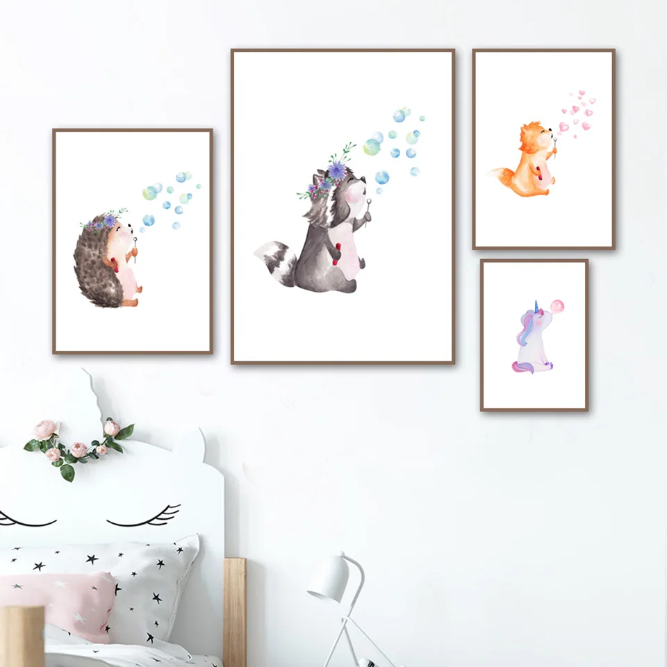 Rabbit-Fox-Raccoon-blowing-bubbles-Wall-Art-Canvas-Painting-Nordic-Posters-And-Prints-Decoration-Pictures-Baby (2)