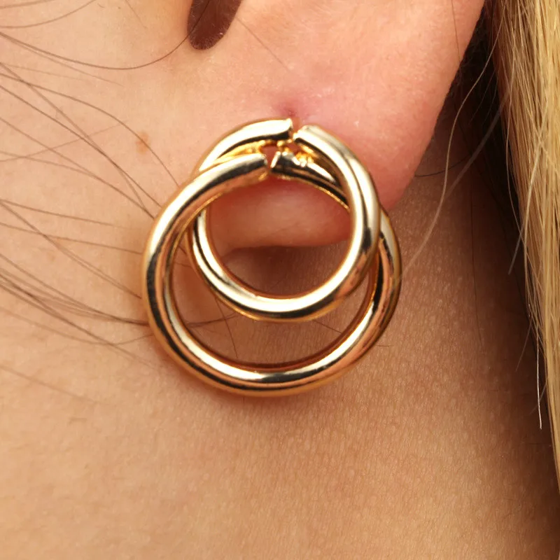 

Crazy Feng New Fashion Gold Silver Color Geometry Earrings For Women Simple Double Circle Stud Earring Party Jewelry Gift
