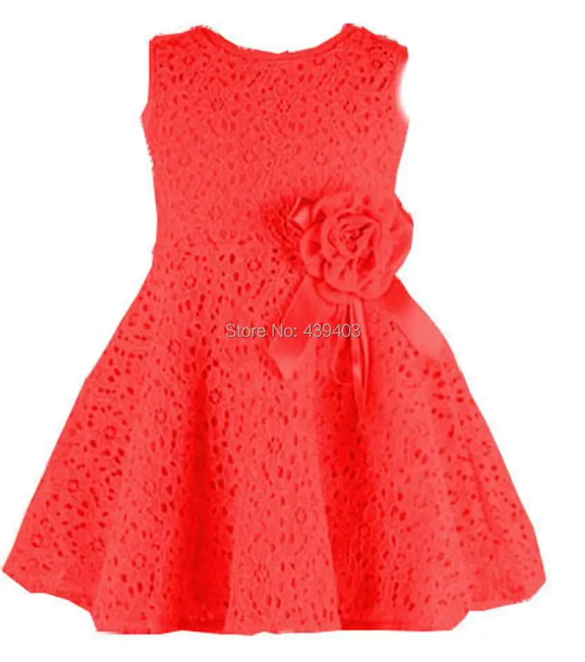 Retail summer children clothing casual dress flower lace little girls