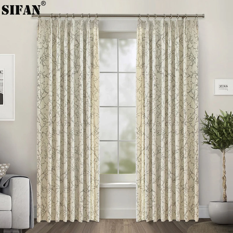 

Linen Window Semi-Blackout Curtains for Living Room Bedroom Geometric Plant Leaves Printed Kitchen Curtains Home Decoration