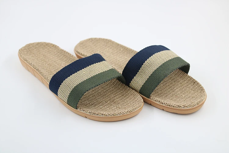 Новое поступление; Летние льняные мужские тапочки; брендовые Нескользящие домашние сандалии на плоской подошве в полоску с коноплями; Очаровательная модная пляжная обувь для мужчин