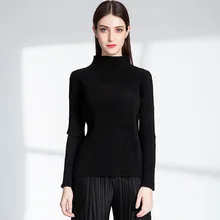 Новая Осенняя черная тонкая раскладывающаяся футболка с тонкими рукавами, плиссированная футболка MIYAKE