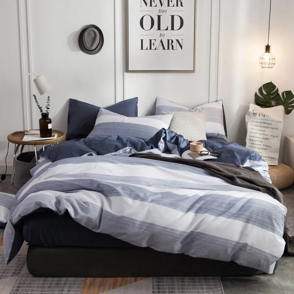 Simple Bedding Brief Style White And Light Gray Stripes Duvet