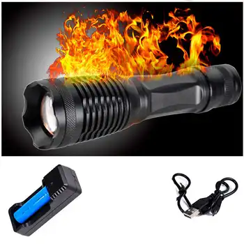 

Powerful led flashlight T6 LED Rechargeable Zoomable Waterproof Flashlight Torch Bike Light+Charger by 18650 battery #3S27