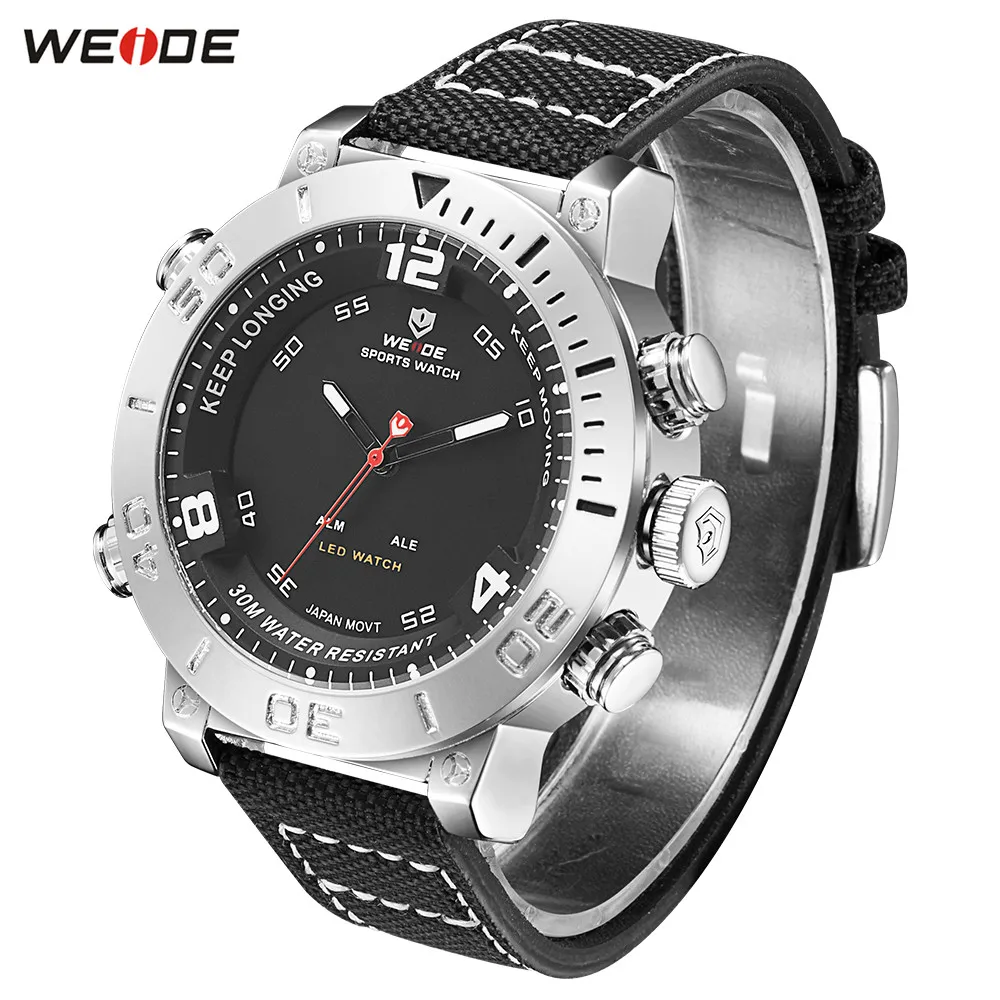 Top Luxury Brand WEIDE Men Nylon Band Watches Men's Digital Quartz Analog LED Clock Man Fashion Spo