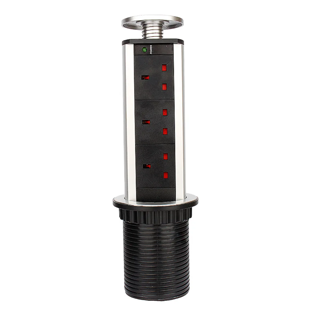 

USB Socket US/UK Plug Electrical Socket Charge USB Aluminum Shelf LED Desk Worktop Extension Vertical Power Outlet Socket