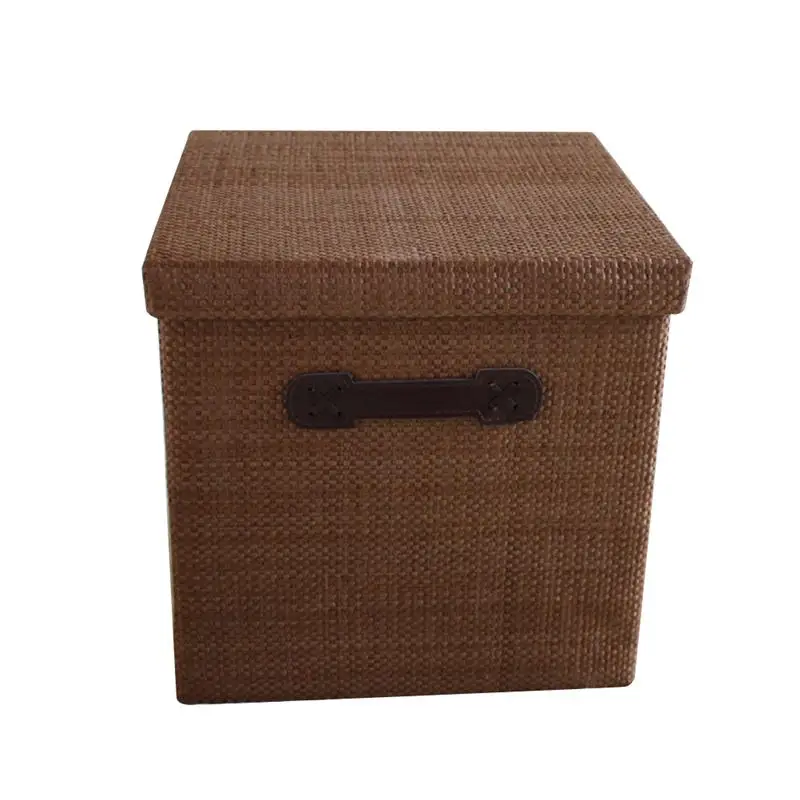 

Square Foldable Storage Basket Folding Box with Lid Durable Saving Box Straw and Fabric Storage Bin Organizer for Shelves Desk