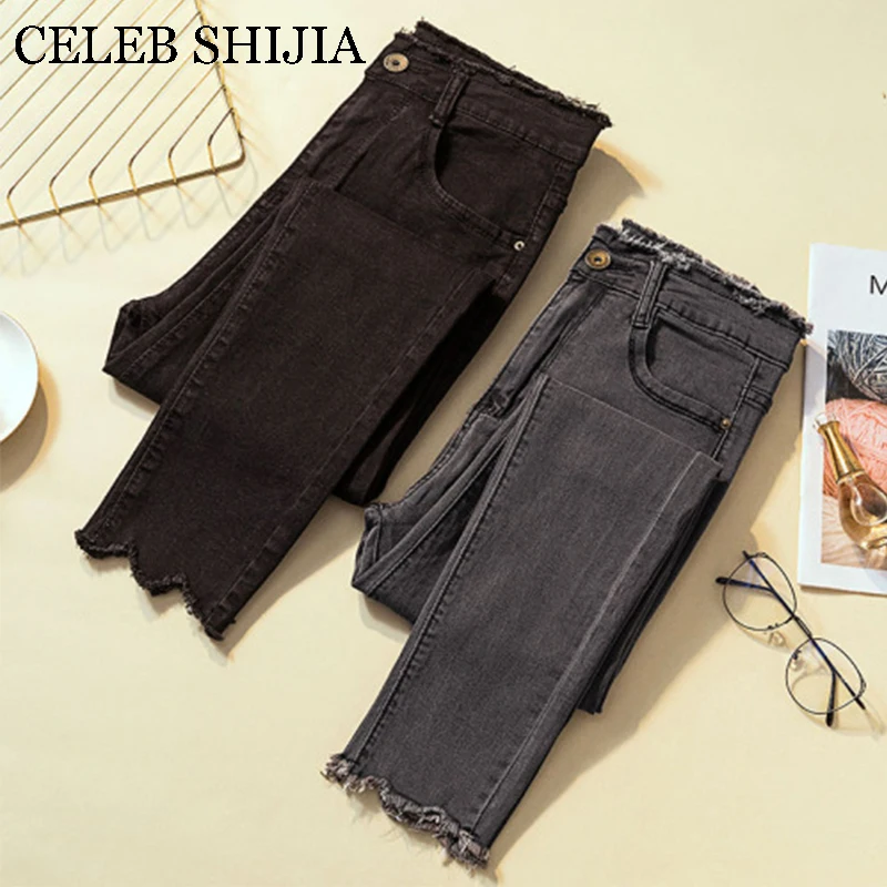 2019 Jeans for Female skinny plus size high elastic gray pencil pants for lady Donna summer autumn black woman's trousers denim 2019 Jeans for Female skinny plus size high elastic gray pencil pants for lady Donna summer autumn black woman's trousers denim