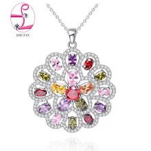 ZHE VENTILADOR de Moda Cubic Zirconia Flor Grande Collar Colgante Para Las Mujeres Del Partido Accesorios Rodio Joyería de Regalo 6 Colores
