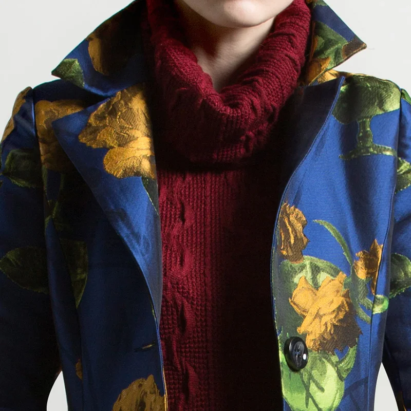 Осенне-зимнее жаккардовое длинное пальто с вышивкой, однобортный роскошный Тренч с цветочным узором, женская верхняя одежда в мусульманском стиле, пальто 6230