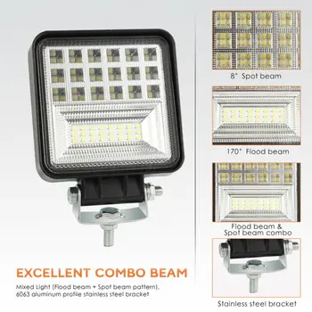 

Truck Boat Driving Fog Lamps/ 2X 126W LED Work Light Bar Flood Off-Road Car New
