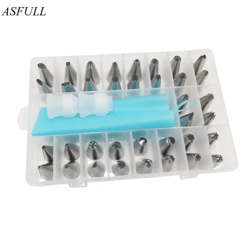 

ASFULL 36pcs Russian Pipe Nozzle Tips Stainless Steel Tools Of Cooking Pastry Piping Bag And Nozzle For Stencils Cake Mould