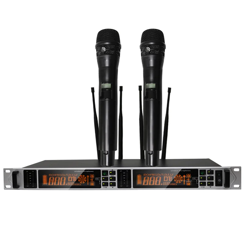 

New!High Quality UHF Professional Dual Wireless Microphone System Stage Performance Dynamic 2 Channel 2 Handheld Microphone