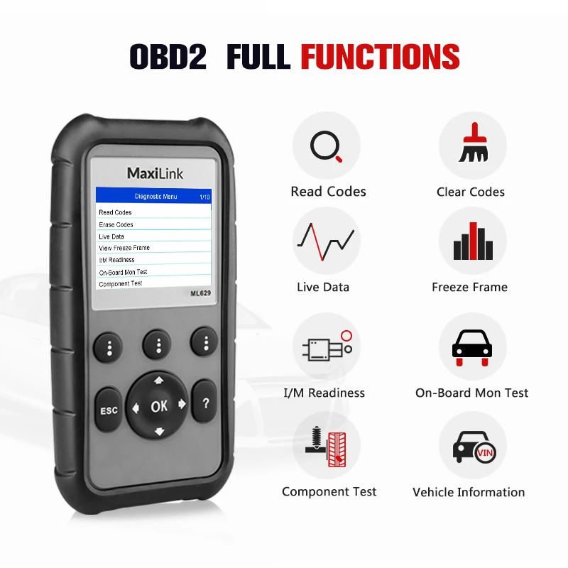 AUTEL MaxiLink ML629 Diagnostic Tool OBD2 Engine Scanner Automotive Tools OBDII Code Reader ABS SRS Upgraded Version of ML619 AUTEL MaxiLink ML629 Diagnostic Tool OBD2 Engine Scanner Automotive Tools OBDII Code Reader ABS SRS Upgraded Version of ML619