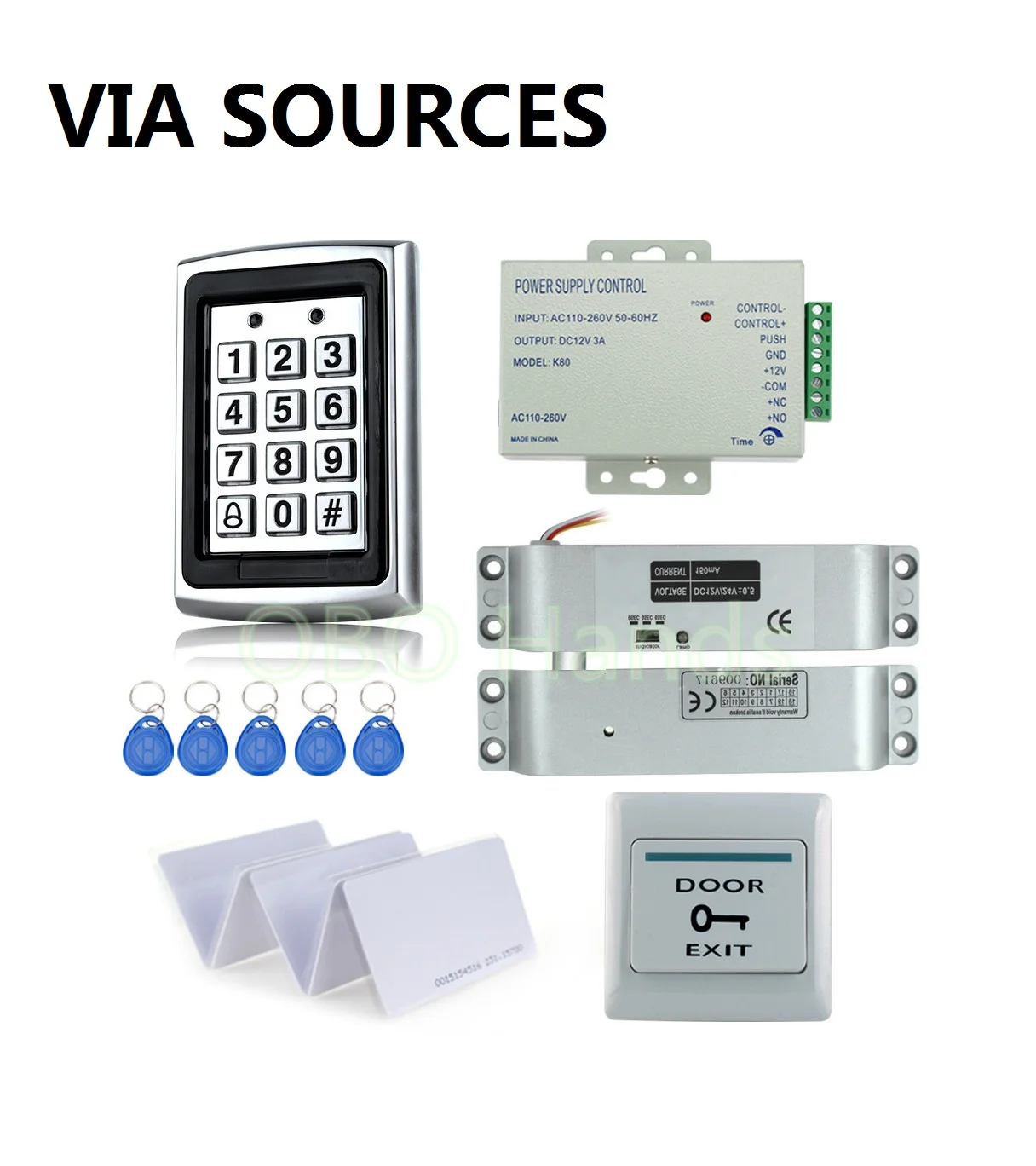 

Free Shipping Full Set with Electric Bolt Lock+Keypad+Power supply+Exit switch+Keys Door Access Control System Kit