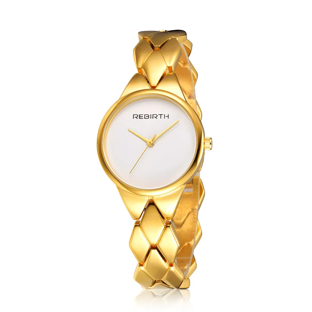 Новые часы REBIRTH Relogio Feminino женские кварцевые золотые с браслетом из нержавеющей