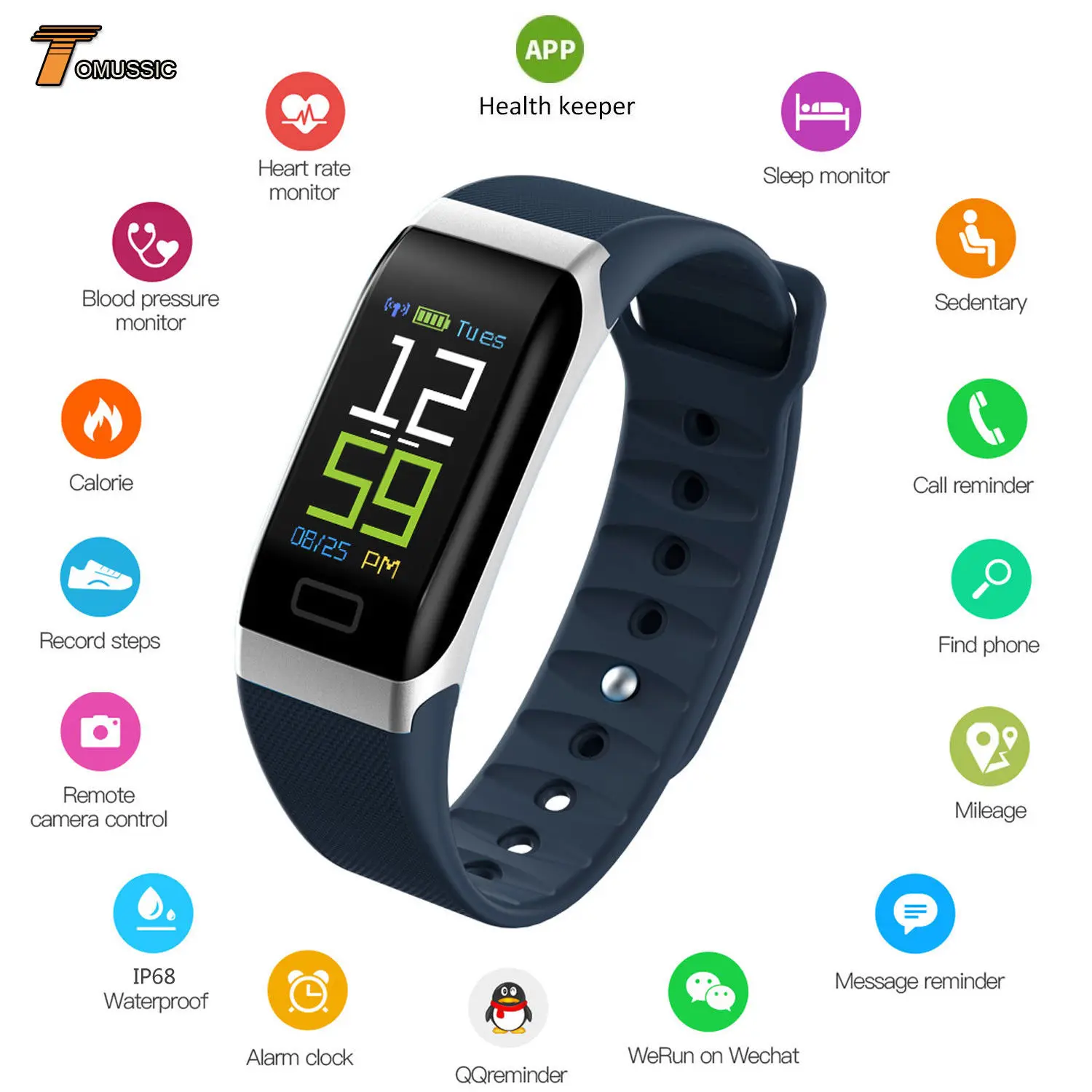 

Bluetooth V4.0 Smart Watch Band R7 IP68 Waterproof Smart Bracelet Wristband Remote Camera Call SMS Message Sleep Fitness Tracker