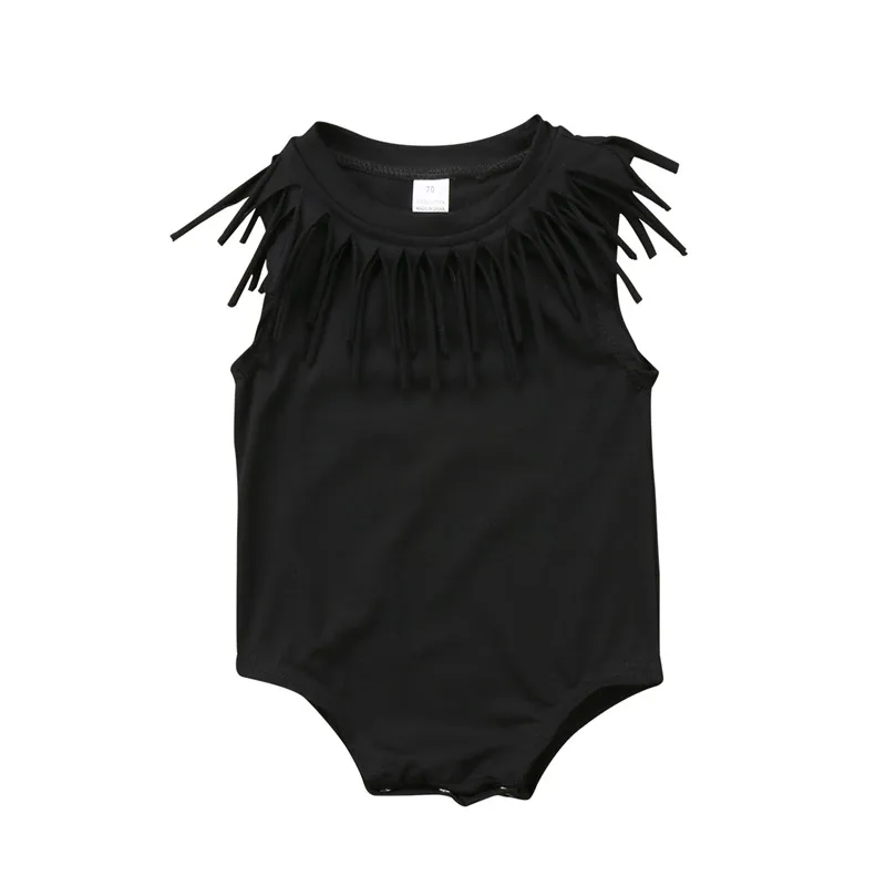 Baby Girl Boy Bodysuits Toddler Tassel Sleeveless Black Round Neck Boys