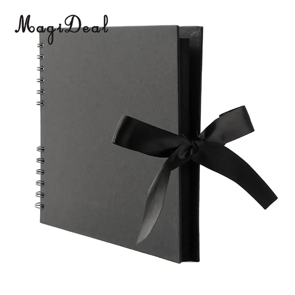A4 Size 40 Pages Ribbon Bow Kraft Paper Scrapbook Photo Album Display Book Wedding Memory Book