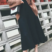 Женские юбки, универсальные, элегантные, трендовые, вязаные, женские, плиссированные, для отдыха, с высокой талией, длиной до колена, корейский стиль, женская юбка, шикарная