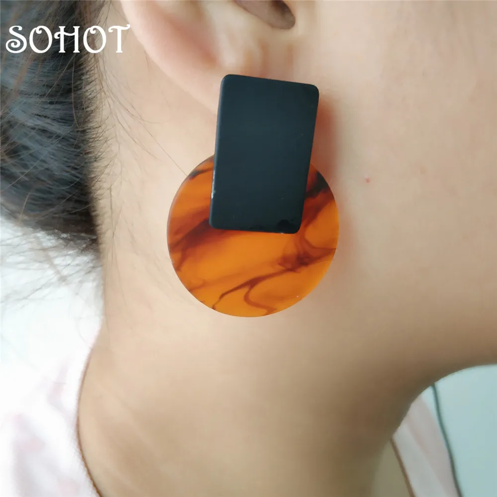 

SOHOT New Tide Women Acetic Acid Acrylic Women Short Drop Earrings Japan And South Korea Jewelry Bijoux For Party Major Brincos