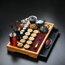 Лидер продаж 32 шт. Посуда для напитков Китайский Исин глины Gaiwan кунг-фу твердой древесины Чай лоток комплект Керамика горшок фарфоровые чашки идеально подарок