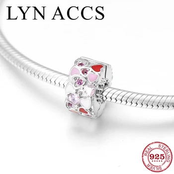 

925 Sterling Silver DIY Colour Enamel and Pink Heart CZ Clips Lock Beads Jewelry DIY Fit Original Pandora Women Charms Bracelet