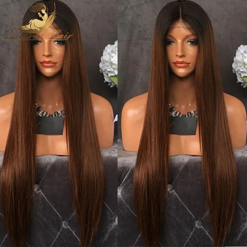 Full Lace Human Hair Wigs Ombre Glueless Lace Front Wig Silky Straight Two Tone Brazilian Hair