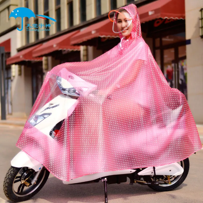 Женский прозрачный дождевик водонепроницаемый пончо для верховой езды увеличенный двухэтажный велосипед для взрослых электромобиль одиночный для мужчин и женщин ПВХ - Цвет: Rose red dot