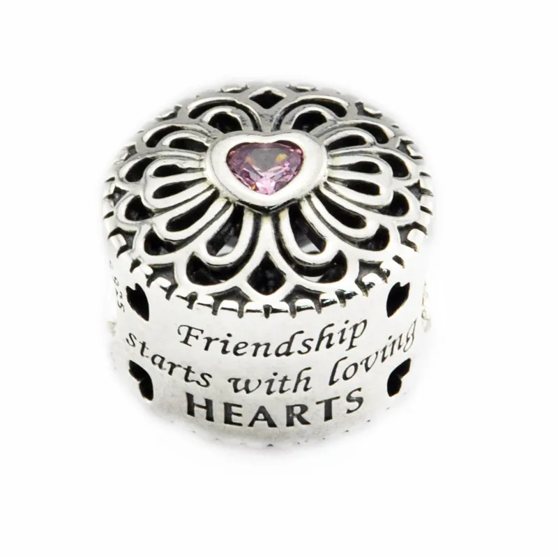 Everbling You are My Best Friend Forever Flower of Friendship Pink CZ 925 Sterling Silver Bead Fits European Charm Bracelet