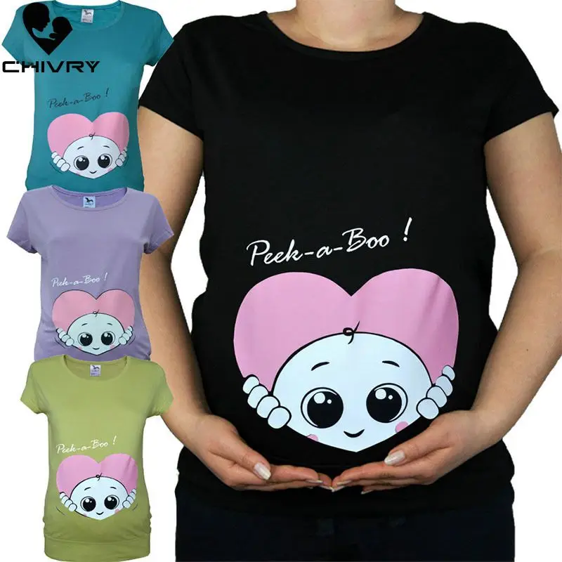 

Chivry Maternity T Shirt Women Casual Cute Cartoon Print Short Sleeve Pregnancy Mama Shirts Pregnant Tops Plus Size