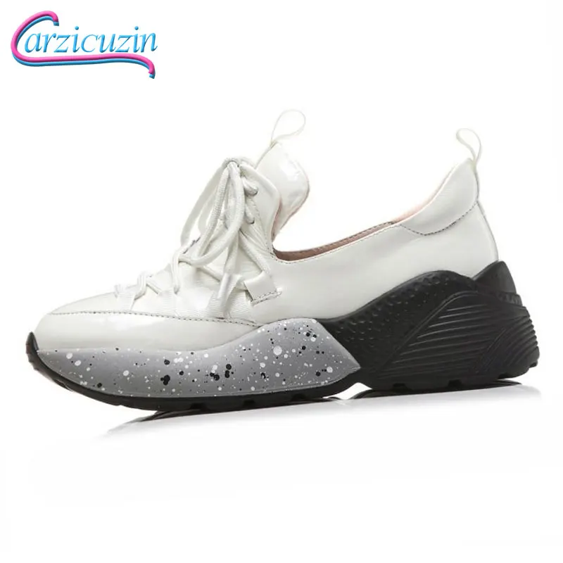 Mujer Primavera Casuales Nueva Zapatillas Vulcanizados Cuero Diario Zapatos Negro Tamaño Carzicuzin Vacaciones De 2019 Genuino Moda Deporte 35 blanco 39 z4XF5qw