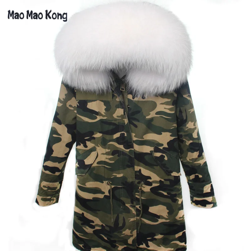 

2016 winter jacket brand style women's army green Large color raccoon fur hooded coat parkas outwear long detachable lining