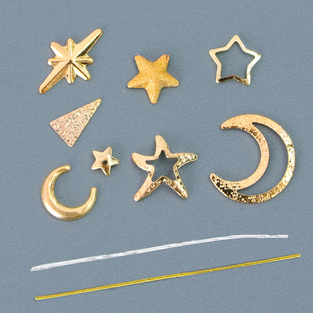 Full Beauty Metal Copper 3D Nail Art Star Moon Designs Gold Silver Aolly Rivet Studs for Nails Tips Decorations Flakes CH682|Стразы и