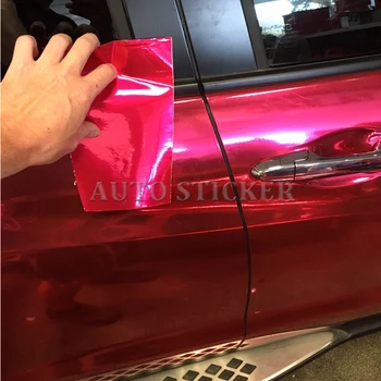 

50cm*2M/3M High Glossy Rose Red Chrome mirror Vinyl Film Glossy Rose red mirror Car Sticker Wrapping With air free bubbles