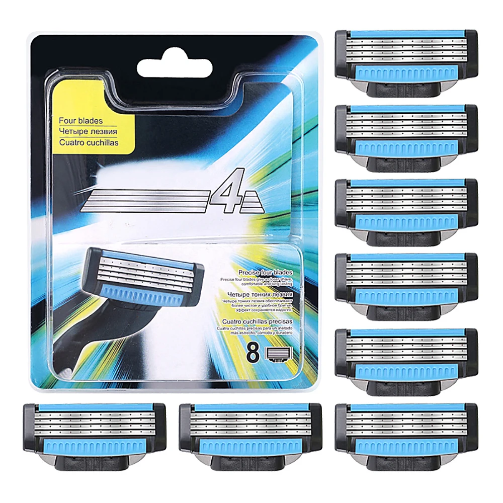 

New 4-layer Blade Shaving Blades Compatible with Mache3 Men Razor 8 Blade Heads Blue Colour